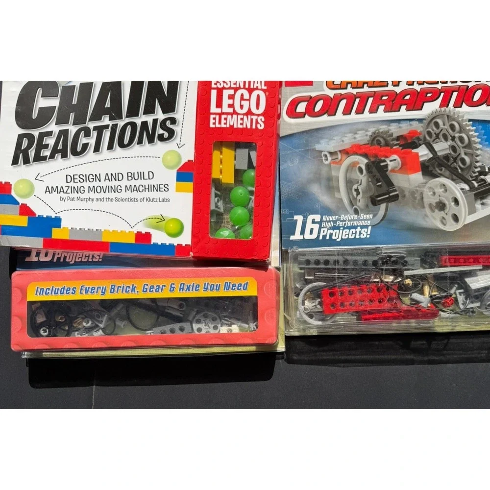 LEGO Klutz STEM Lot Chain Reactions + 2 Crazy Action Contraptions Books Kits